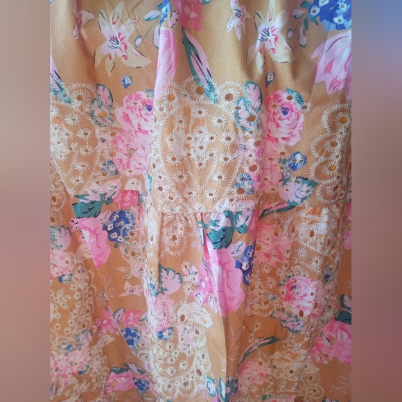 Floral Tie-Shoulder Sundress in Mustard and Pink - Picture 8 of 8